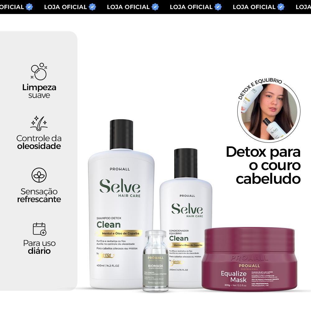 Kit Tratamento Couro Cabeludo Oleoso: Selve Clean, Equalize 300g Ampola Biomask