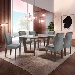 Conjunto Sala de Jantar Nápoles Tampo Vidro/MDF com 6 Cadeiras Luísa Smart Plus