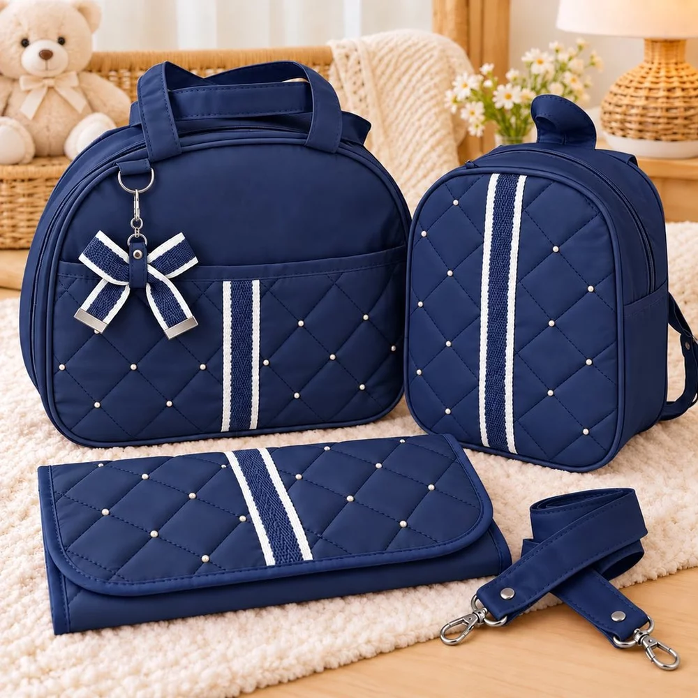 Kit Bolsas de Bebê Maternidade 3 Peças Pérolas