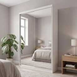 Guarda-Roupa Solteiro 2 Portas com Espelho 100% MDF Geneve Branco Branco