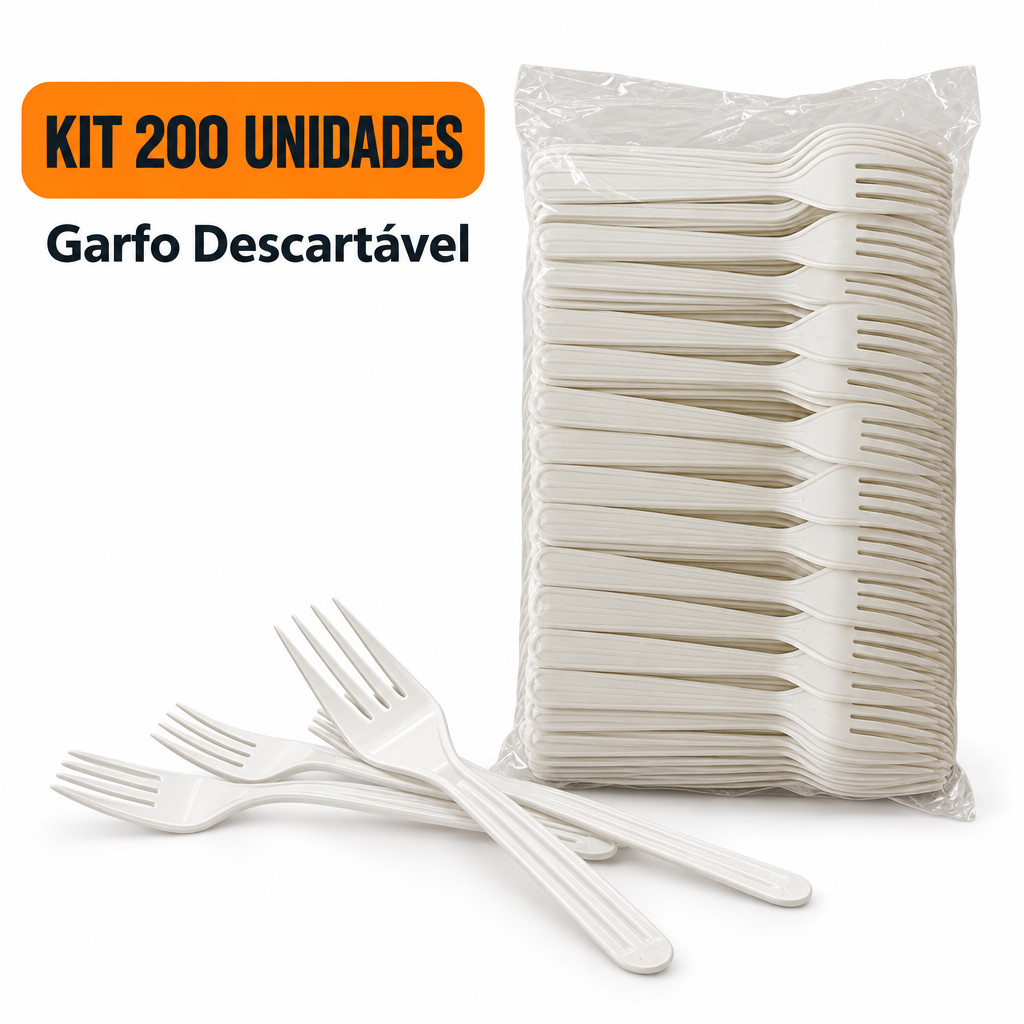Garfo Descartável Refeição Reforçado Branco Kit 50 a 200 Talheres Descartáveis para Festa Churrasco