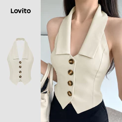 Lovito Elegante Regata Feminina Lisa Com Botões Frontais (tamanho Pequeno) L86ED236
