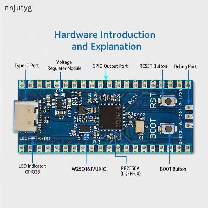 Placa De Desenvolvimento De Microcontrolador RP2350 De Alta Estabilidade Tipo-C Interface Debug LED Armazenamento USB