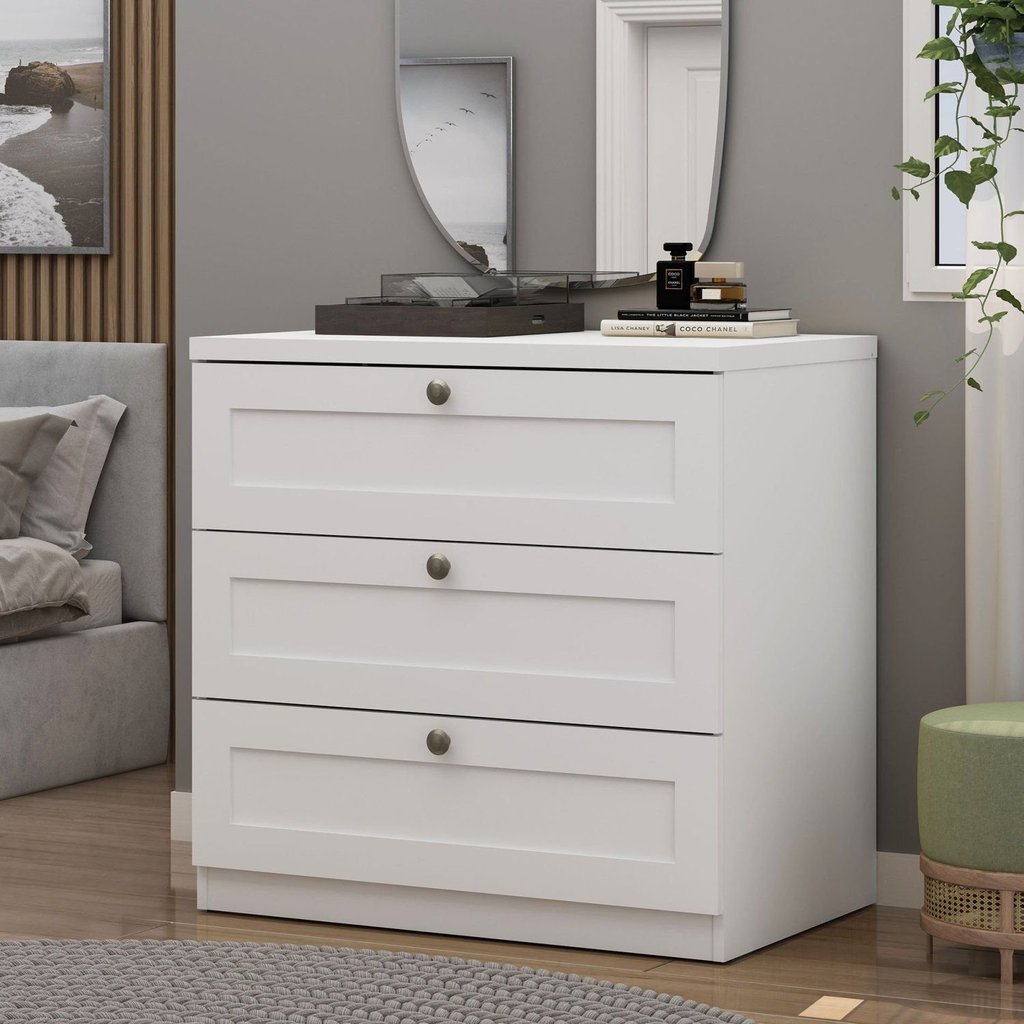 Cômoda 100% MDF 3 Gavetas Provençais Infinity Branco/Fosco Branco Fosco