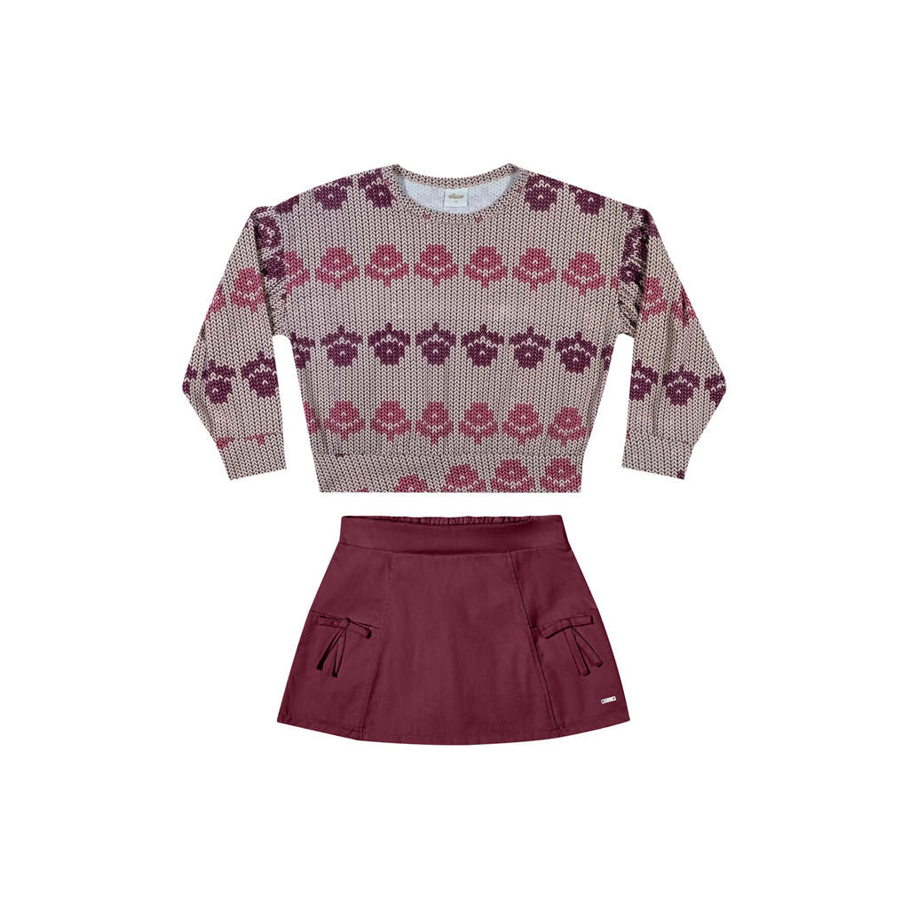 Conjunto Infantil Menina Flores Com Saia Elian Rosa · foto 2
