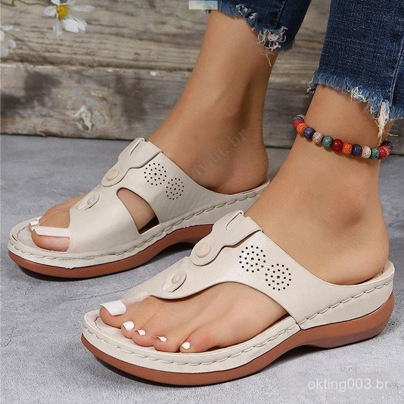 Sandálias femininas de verão, com suporte curvo leve e confortável, ideais para caminhar. Sandálias de salto plataforma.