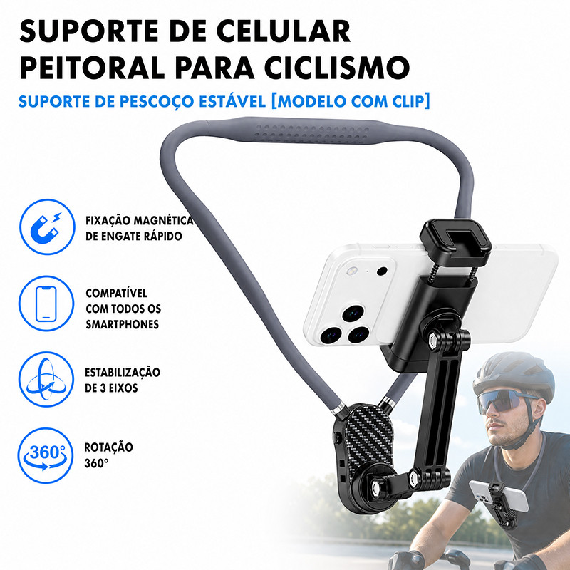 Suporte de Pescoço para Celular 360° Vlog Selfie Live Streaming iPhone Samsung Huawei Câmera de Ação Gravação Vídeo