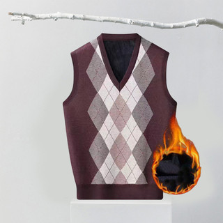 V-neck Sweater Vest Men Men's Fall Winter V Neck Knitted Rhombus Print Sleeveless Pullover Thick Warm Mid-length for Spr