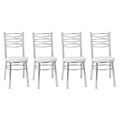 Conjunto 4 Cadeiras para Sala de Jantar Debrum Cromado/Branco Cromado/Branco