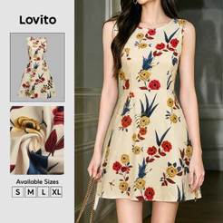 Lovito Vestido Casual Feminino Aline Curto Com Zíper Padrão Floral Primavera/Verão Férias E Fim De Semana DRK9BR214
