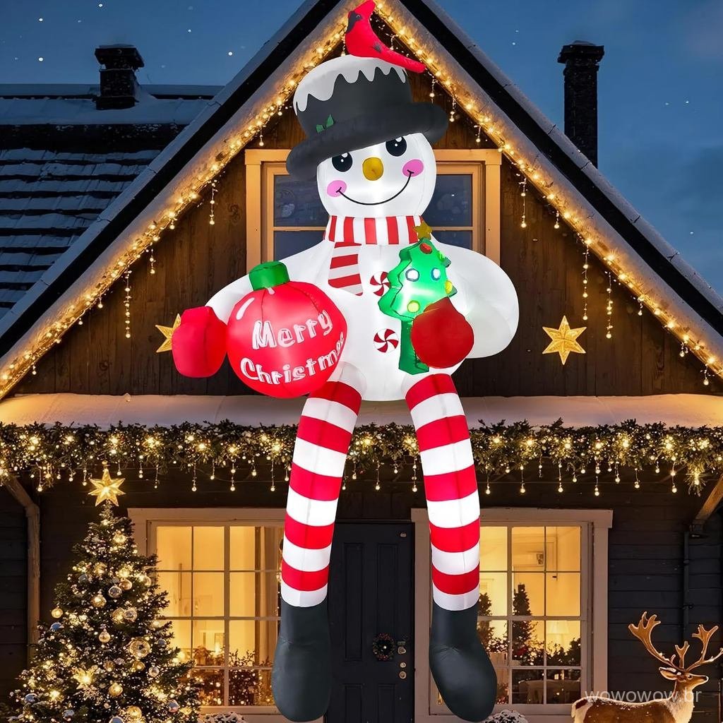 Decoração inflável de Natal para exterior, 2,4 metros, boneco de neve escalador, decorações de Natal para jardim com luz