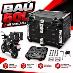 Baú Moto Universal 60 Litros Com Forro Trava Antifurto Completo Cabe 2 Capacetes ENVIO IMEDIATO
