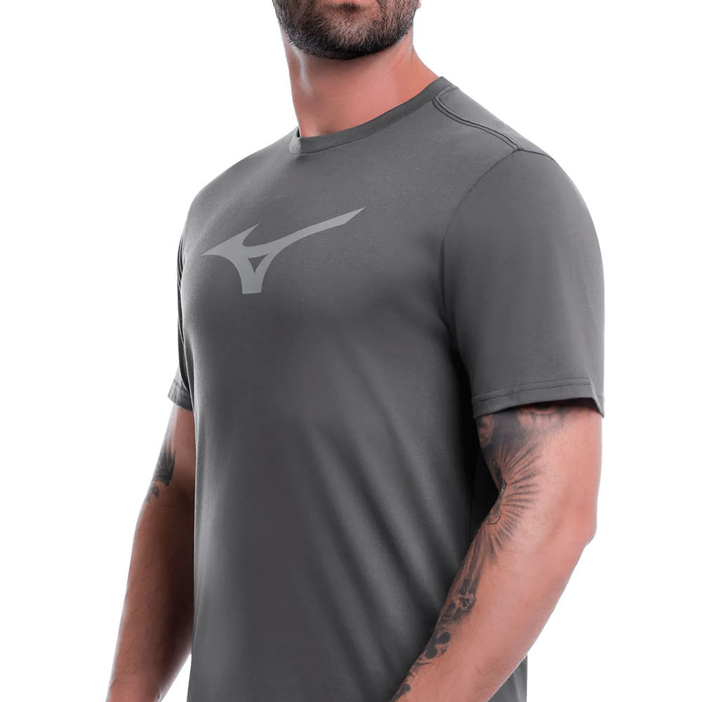 Camiseta Masculina Mizuno Big Logo Esportiva Cinza — imagem 2 de 2