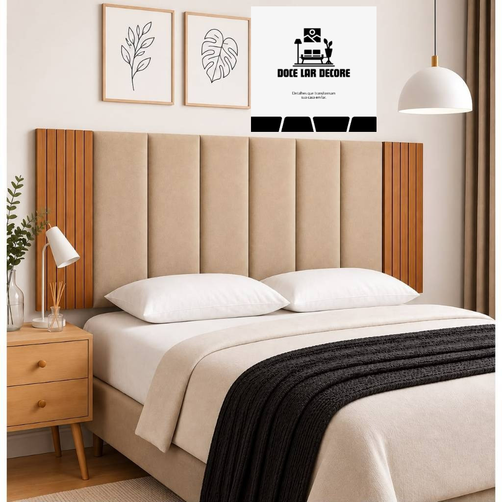 Kit Cabeceira Modular Adesiva + Painel Ripado MDF Para Cama Box | Casal | King | Queen - Envio Imediato