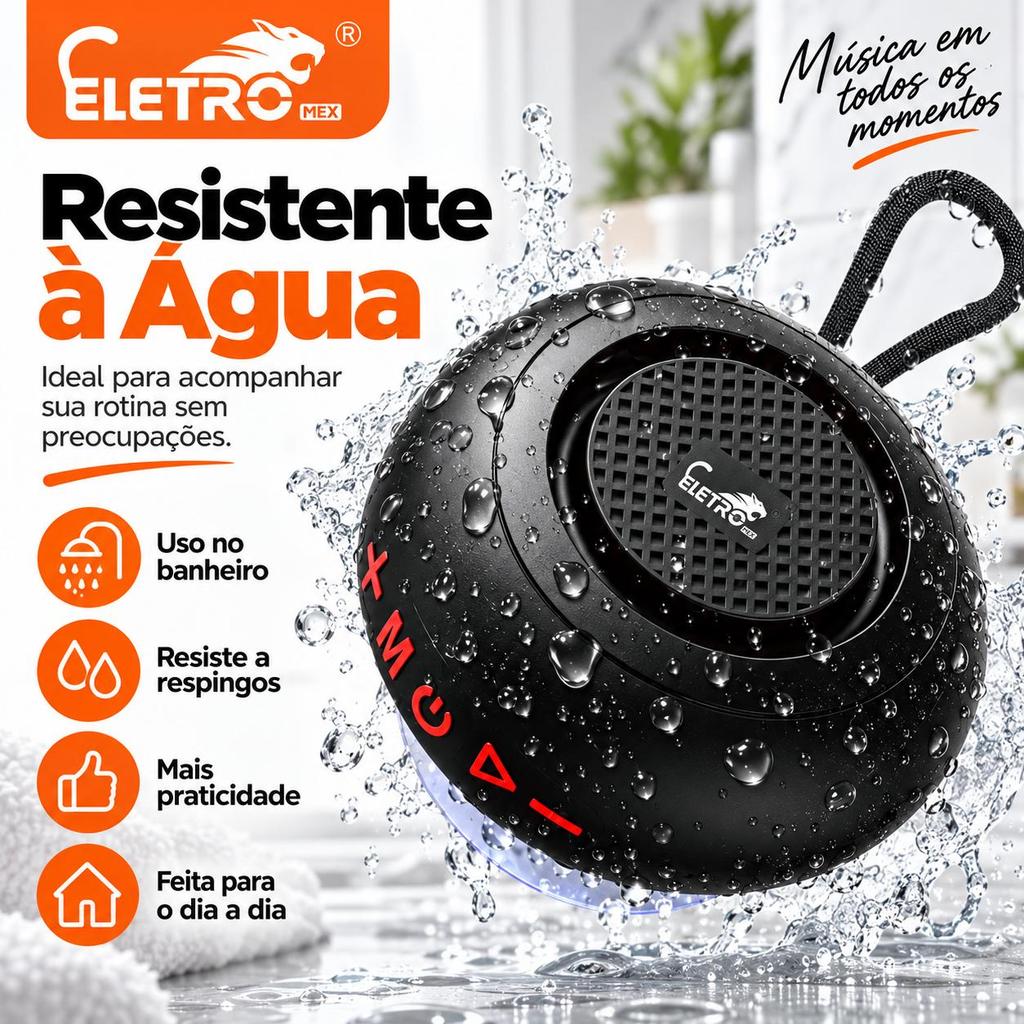 Caixa de Som Eletromex EL-1518 E 30W Caixa de Som Portátil Bluetooth com Ventosa Ideal para Banheiro