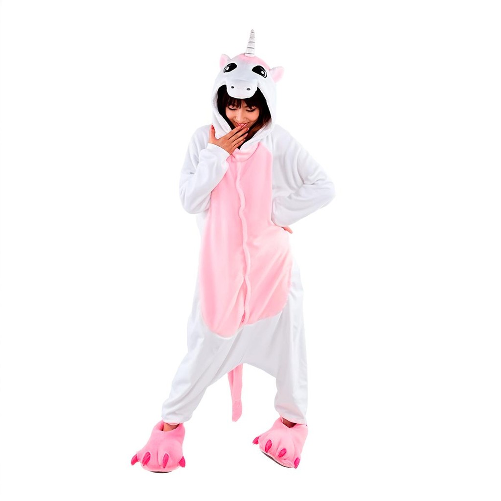 Fantasia Macacão de Unicórnio Kigurumi Infantil Branco e Rosa Com Capuz em Oferta na Shopee