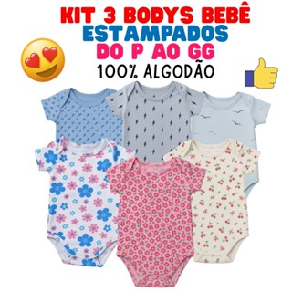 Kit 3 Body Bebê para Meninos e Meninas Estampado 100% Algodão - As Peças Chaves para o seu Bebê em Oferta na Shopee