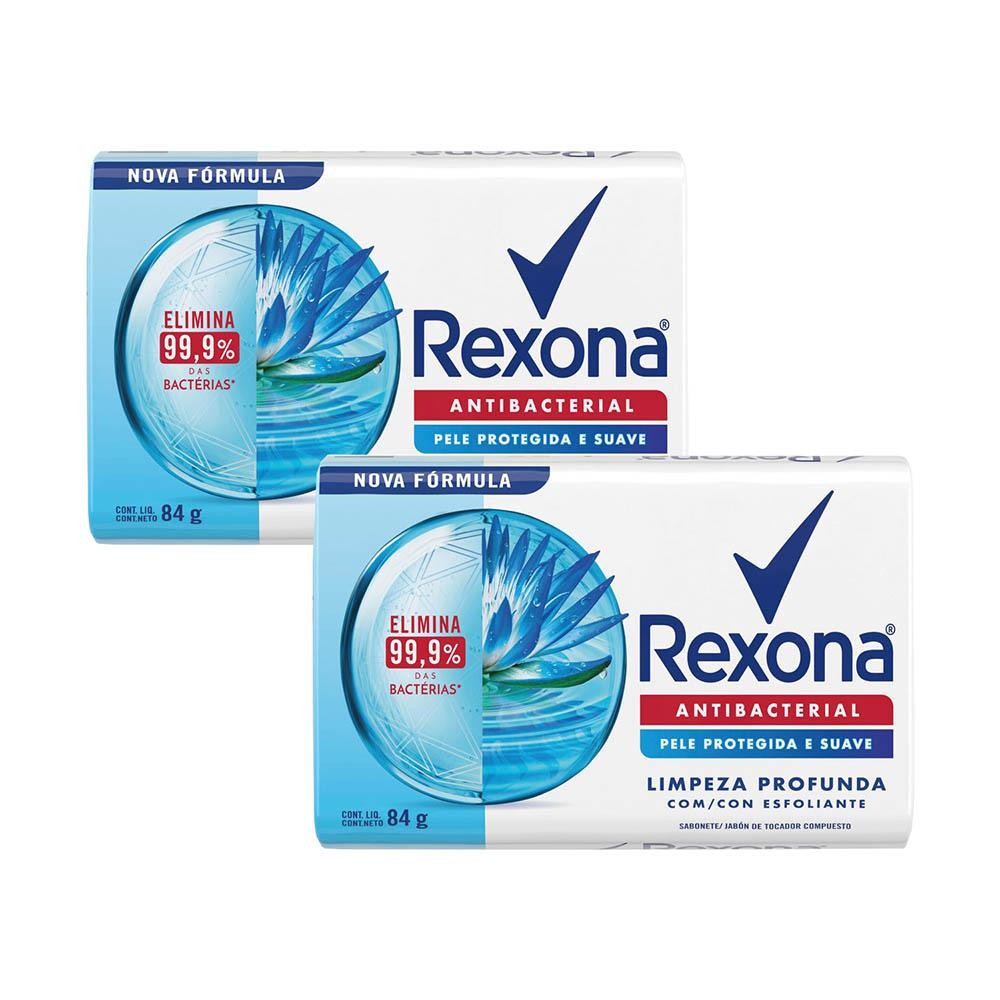 Kit 2 Sabonetes em Barra Antibacterial Limpeza Profunda Rexona Cartucho 84g em Oferta na Shopee
