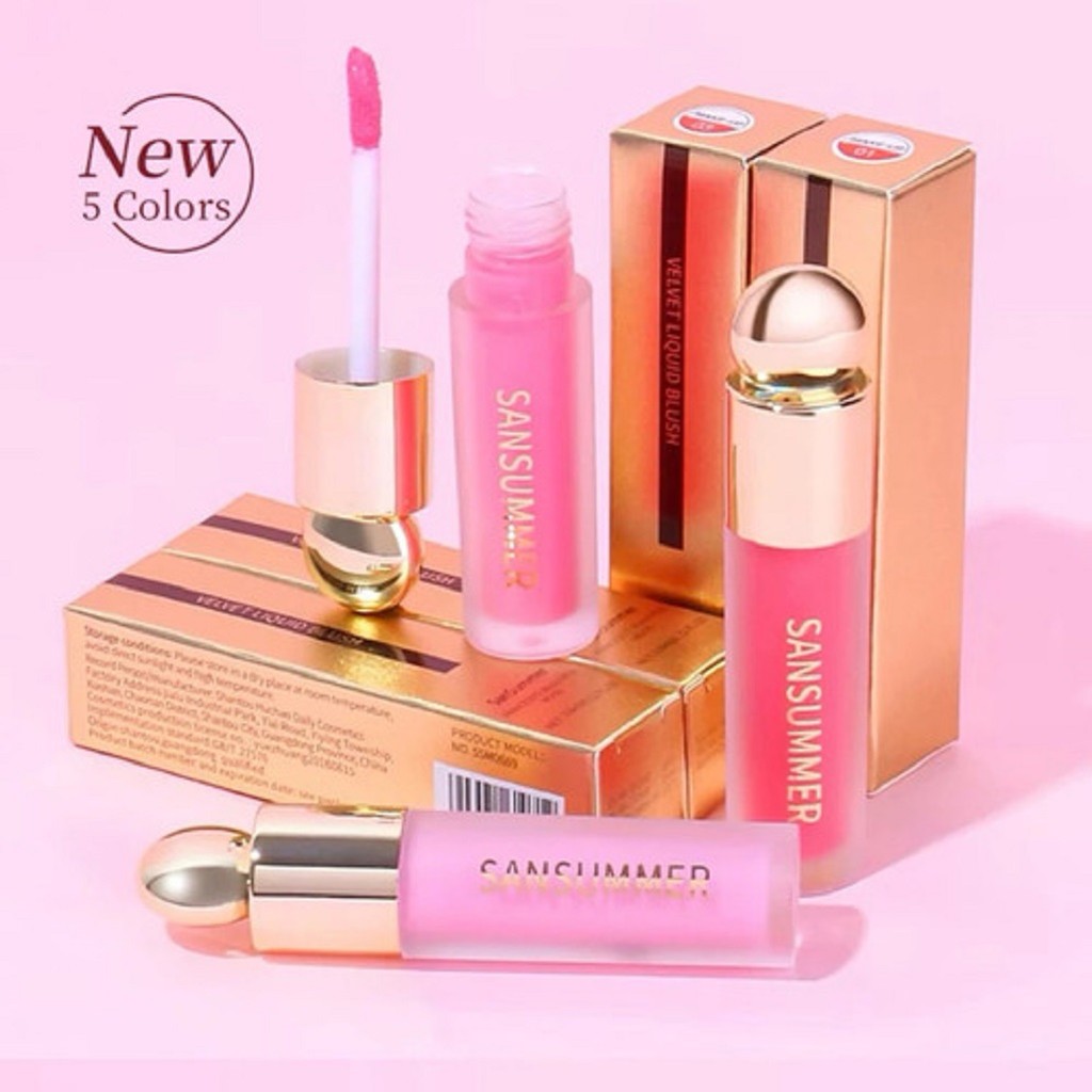 Novo Blush Líquido Matte Monocromático Sansummer de Maquiagem de Beleza Cross Border, Batom Natural de Longa Duração