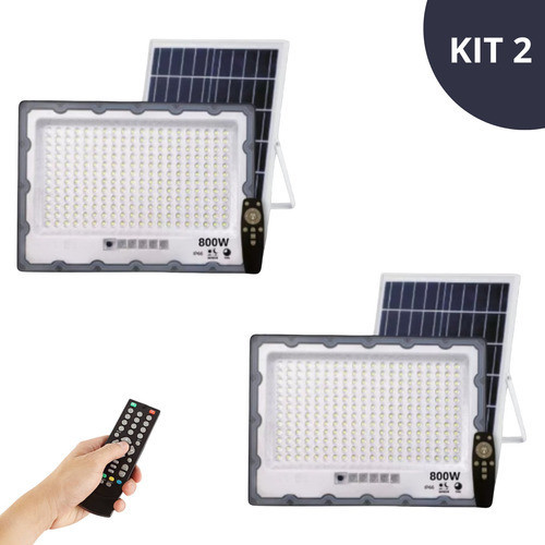 Kit 2 Super Refletor Solar a prova d'agua 800w Luz Branco Frio 6000k Ry Resistente PLaca Solar Evemto Iluminação Externa