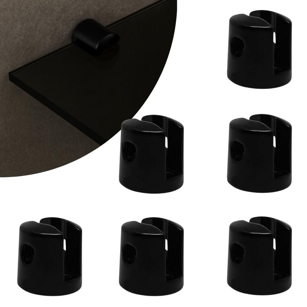 Kit 06 Suportes Fenda Redondo 02 Furos Para Prateleira de Vidro 6mm Preto Pintura Eletrostatica em Oferta na Shopee