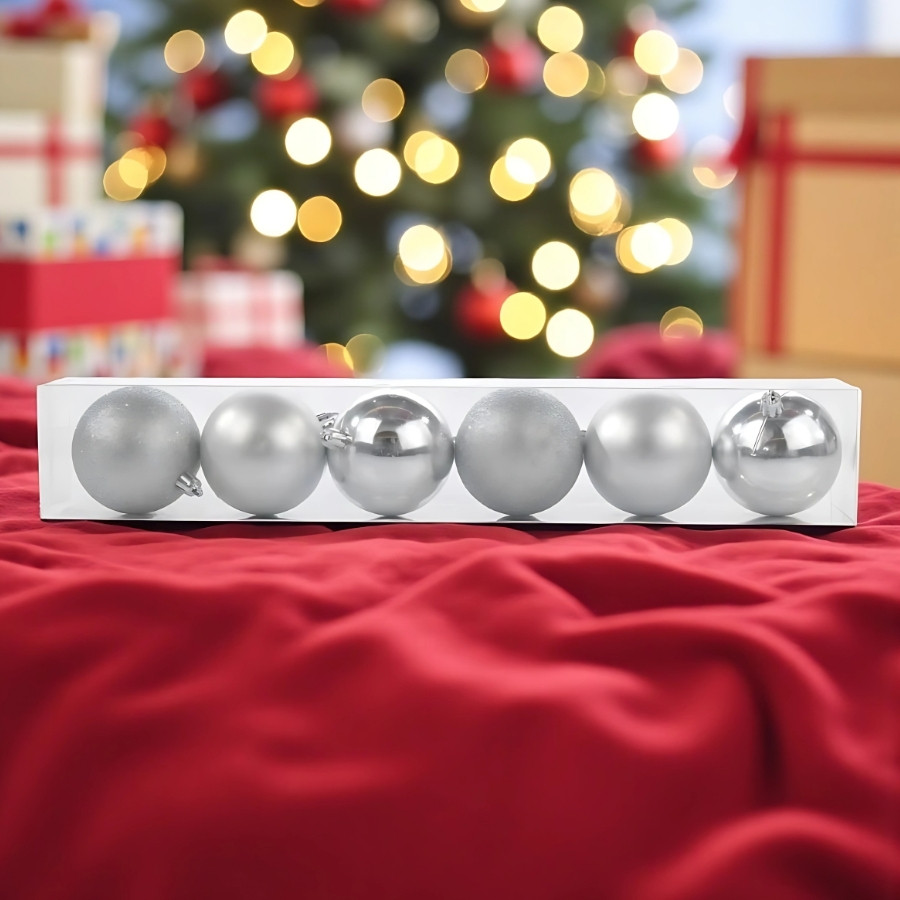 Bolas de Natal em Tubo - Prata Lisa, Matte e Glitter - 4cm - 6 unidades - Cromus - Rizzo em Oferta na Shopee