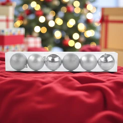 Bolas de Natal em Tubo - Prata Lisa, Matte e Glitter - 4cm - 6 unidades - Cromus - Rizzo