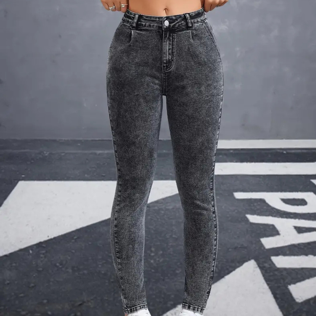 calça jeans skinny marmorizada cintura alta premium em Oferta na Shopee