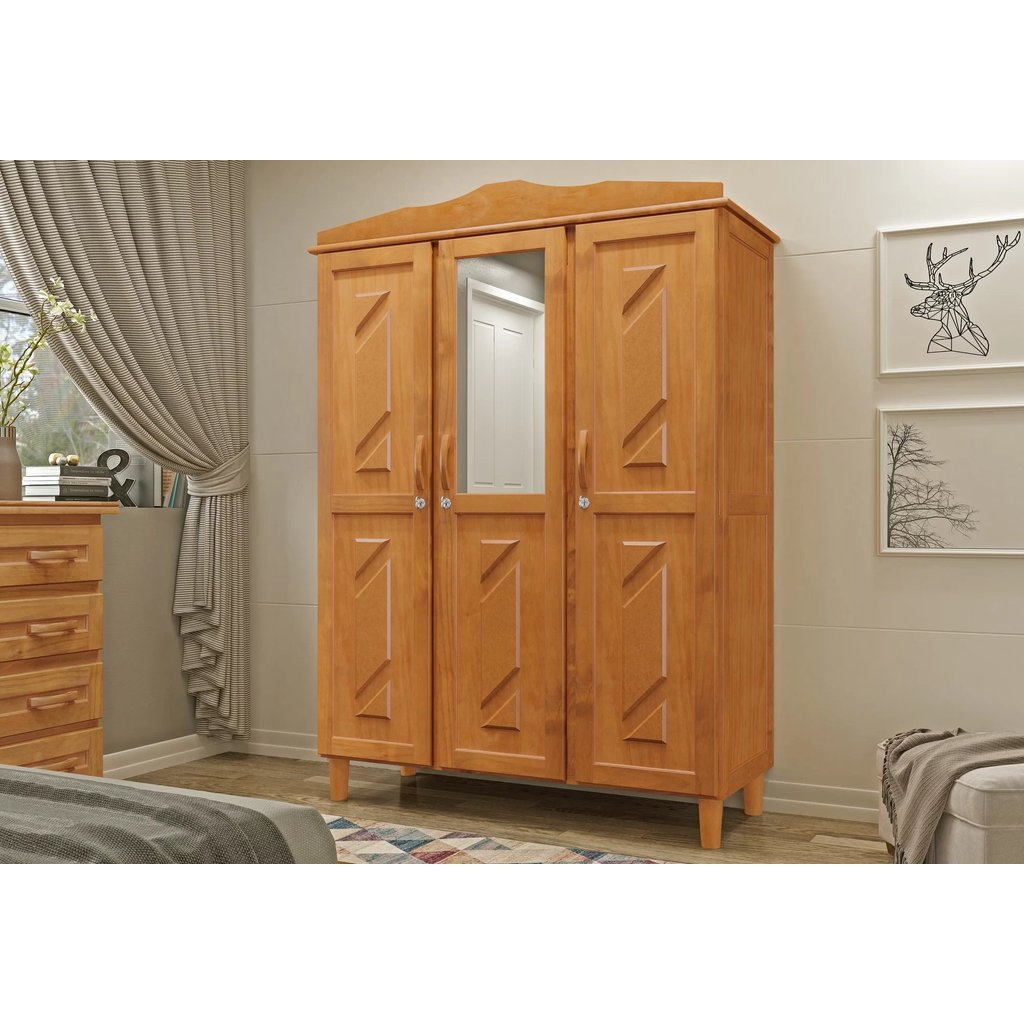 Guarda-Roupa Casal com Espelho 3 Portas 3 Gavetas Brasil  Freijó em Oferta na Shopee