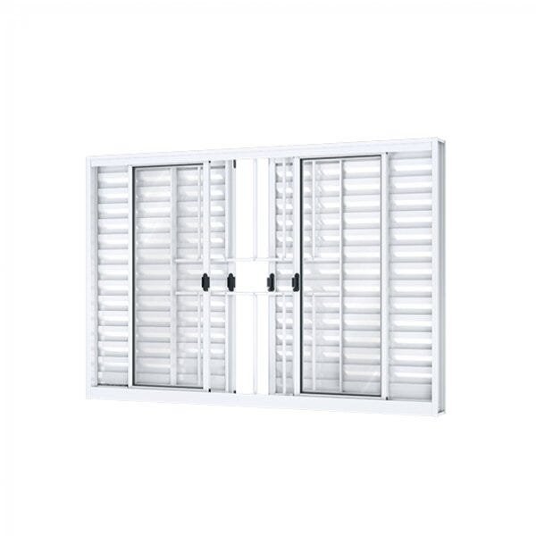 Janela Veneziana Correr Central 6 Folhas com Grade Alumínio Branco 100cmx150cm Riobras Branco