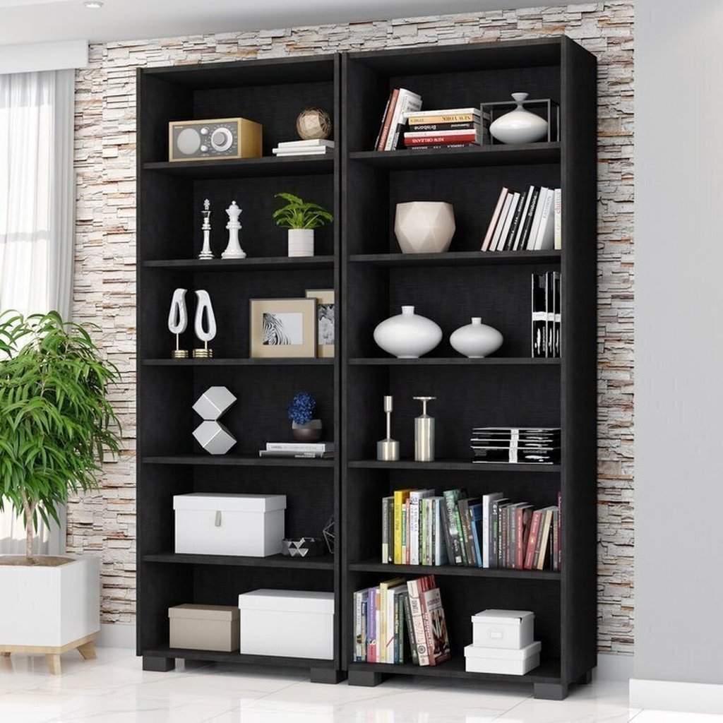 Kit 2 Estantes para Livros 5 Prateleiras 188cmx121m Office Preto Tx em Oferta na Shopee
