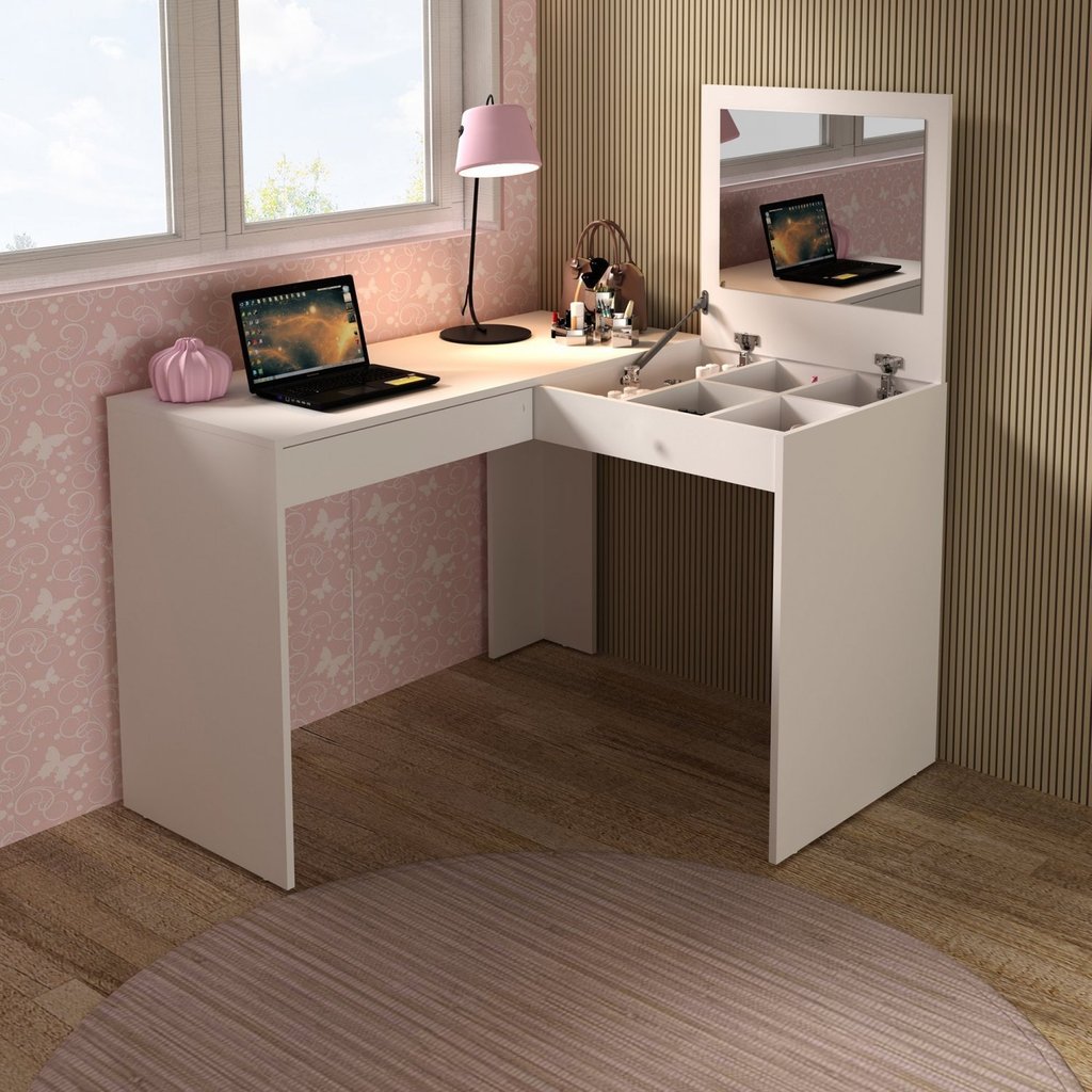 Escrivaninha Mesa Escritório Penteadeira 1 Gaveta 110cm Espresso Móveis Branco em Oferta na Shopee