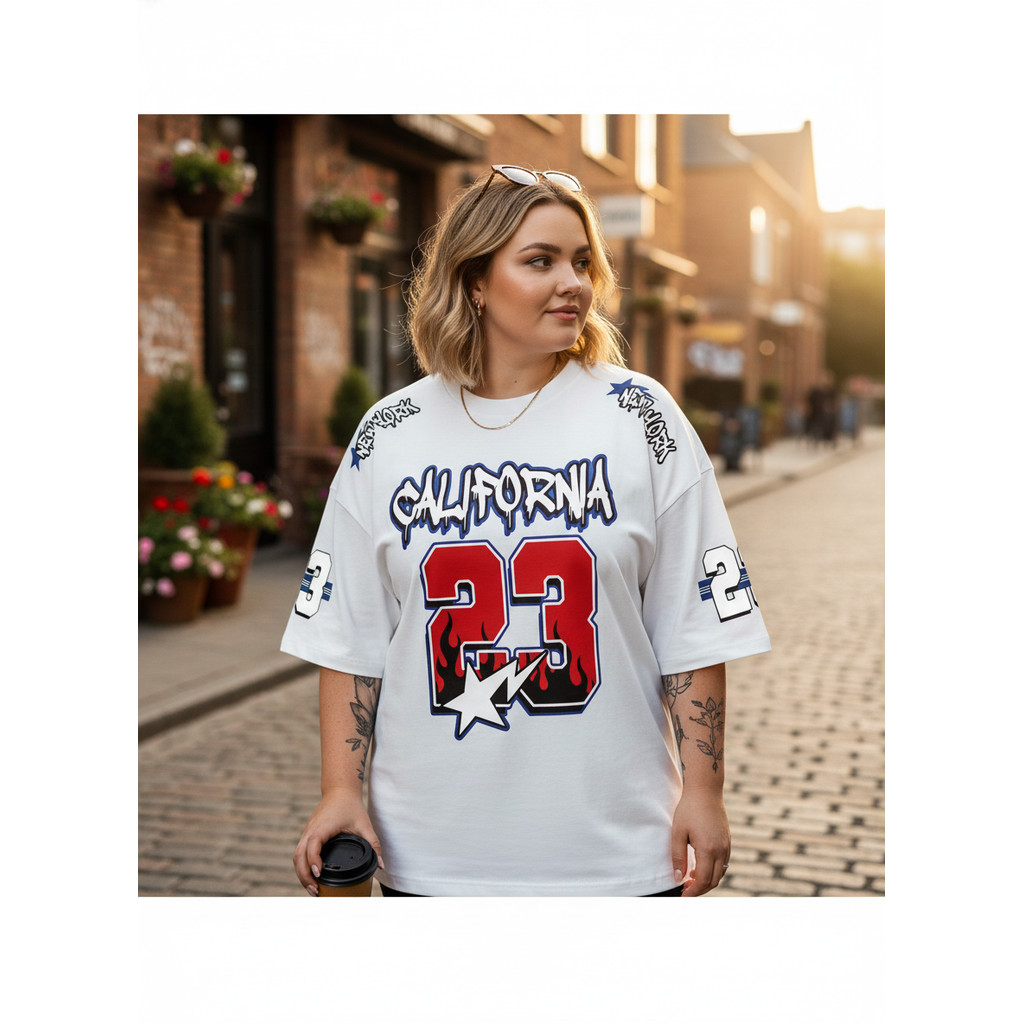 Tshirt Feminina California 23 New York Estilosa Estampada Lançamento Camiseta 100% Algodão Camisetão Oversized Mikko