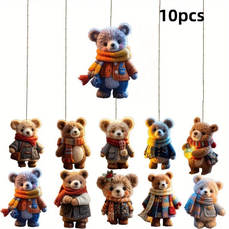 10 Pçs Decoração Da Árvore De Natal Urso De Madeira Pingente Bonito Estilo Retro De Festa Em Casa Feliz Suprimentos