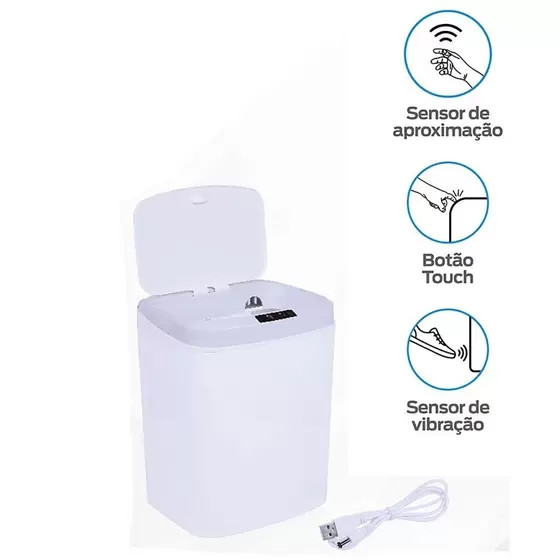 Lixeira Automatica Com Sensor Aproximação E Vibração 16 Litros BRANCA Kala
