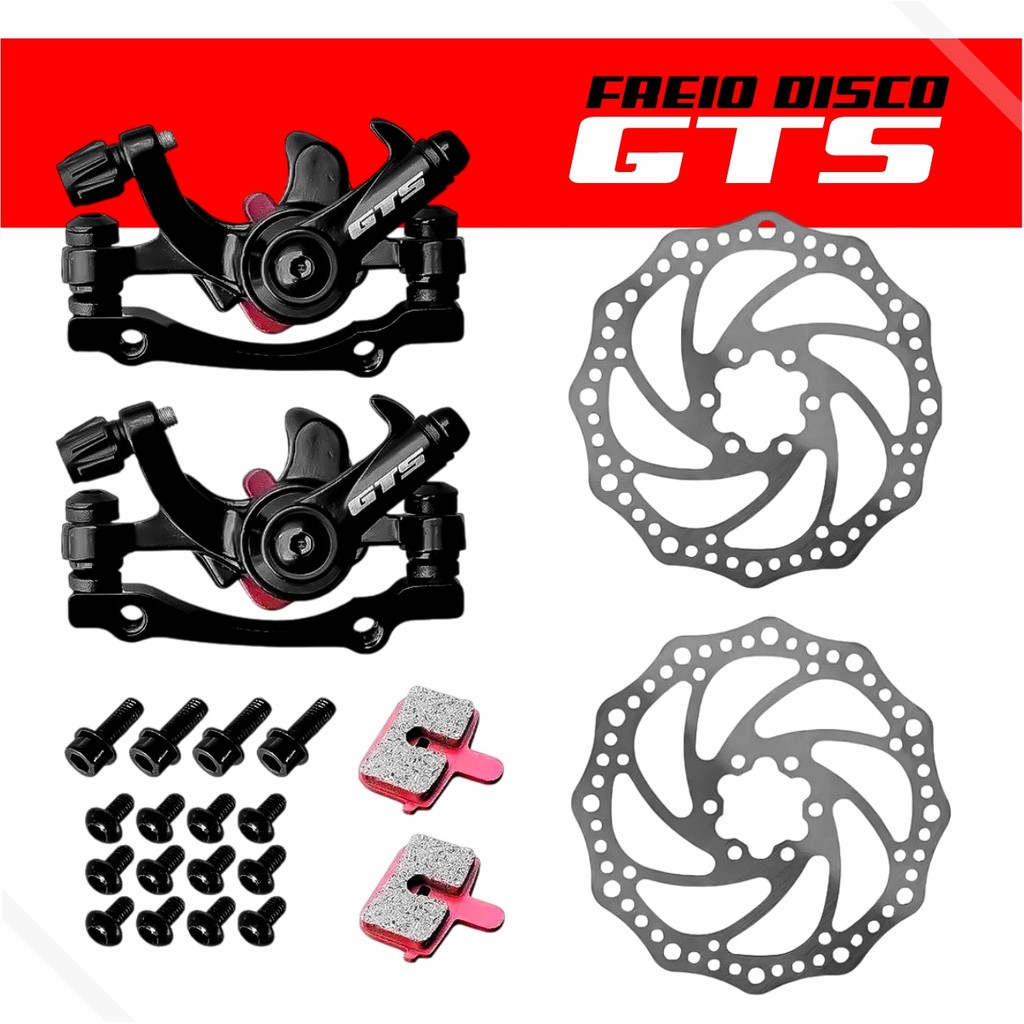 Kit Freio A Disco Mecânico Conjunto Completo (Par) Pinça e Disco Rotor Gts em Oferta na Shopee