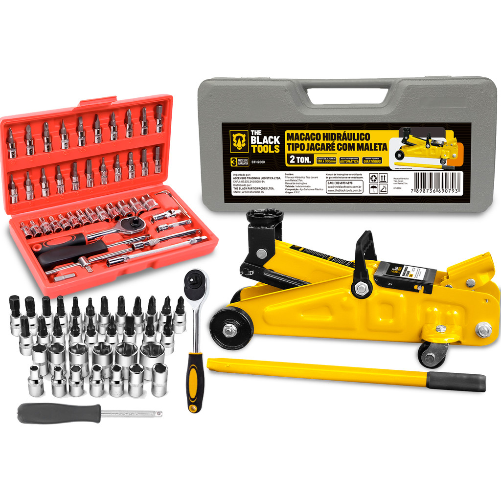 Macaco Jacaré Hidraulico 2 Toneladas Jacarézinho Mecânico Com Maleta Bth200k The Black Tools em Oferta na Shopee