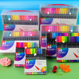 Kit 12/24/36/48/60 Canetas 2 em 1 Brush e Ponta Fina p/ Lettering, Desenho e Colorir Dual…