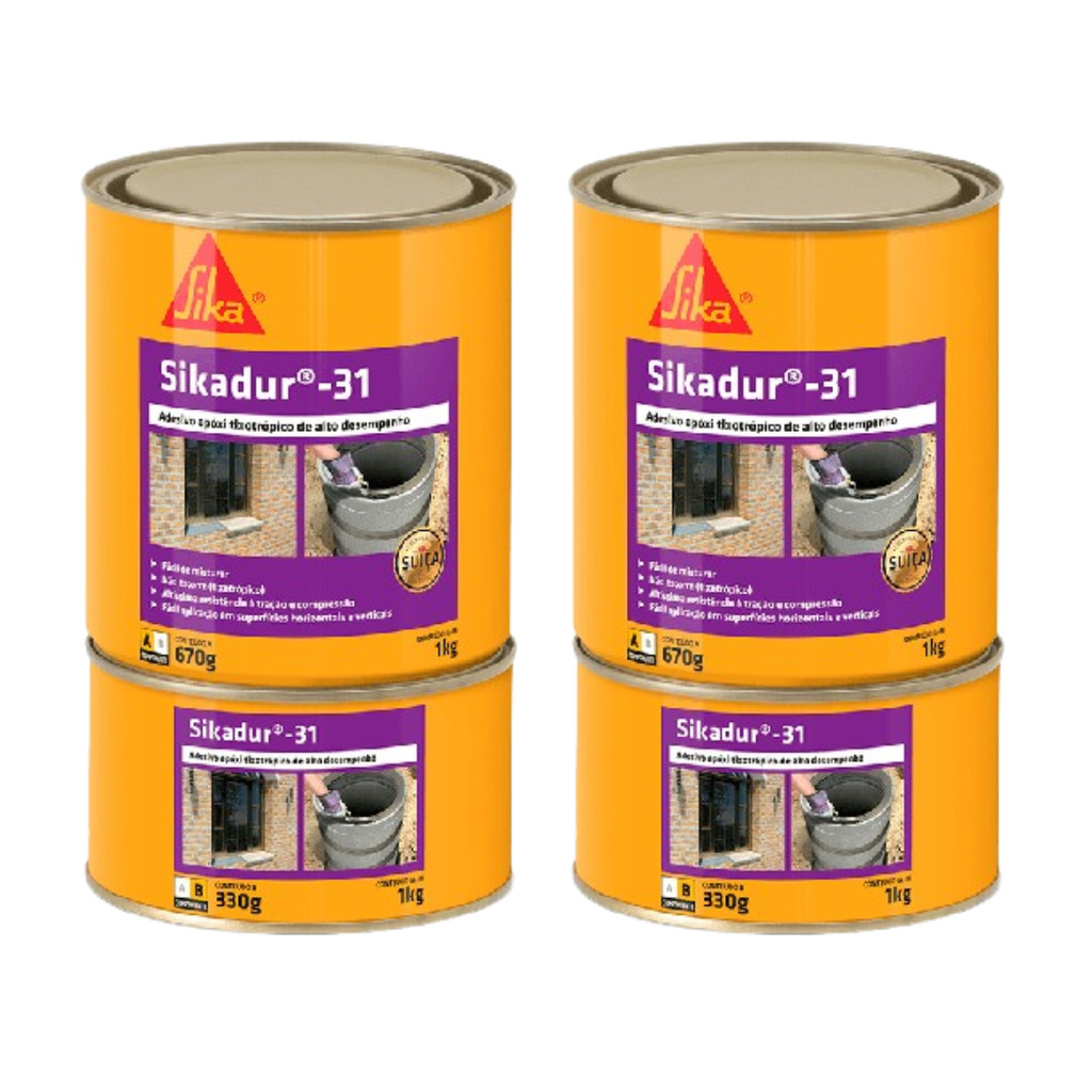 KIT 2 - Cola Super Forte P/ Ferro, Concreto, Chumbamento - Adesivo Epóxi TIX - SIKADUR 31 1kg (cada)