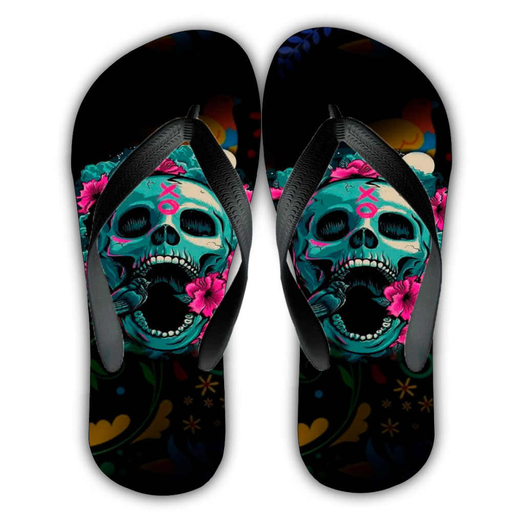 Chinelo Feminino Caveira Mexicana Muertos Sorte México Caveirinha Flores Floral Gótico PRIME FITNESS EQUIPAMENTOS — imagem 2 de 2