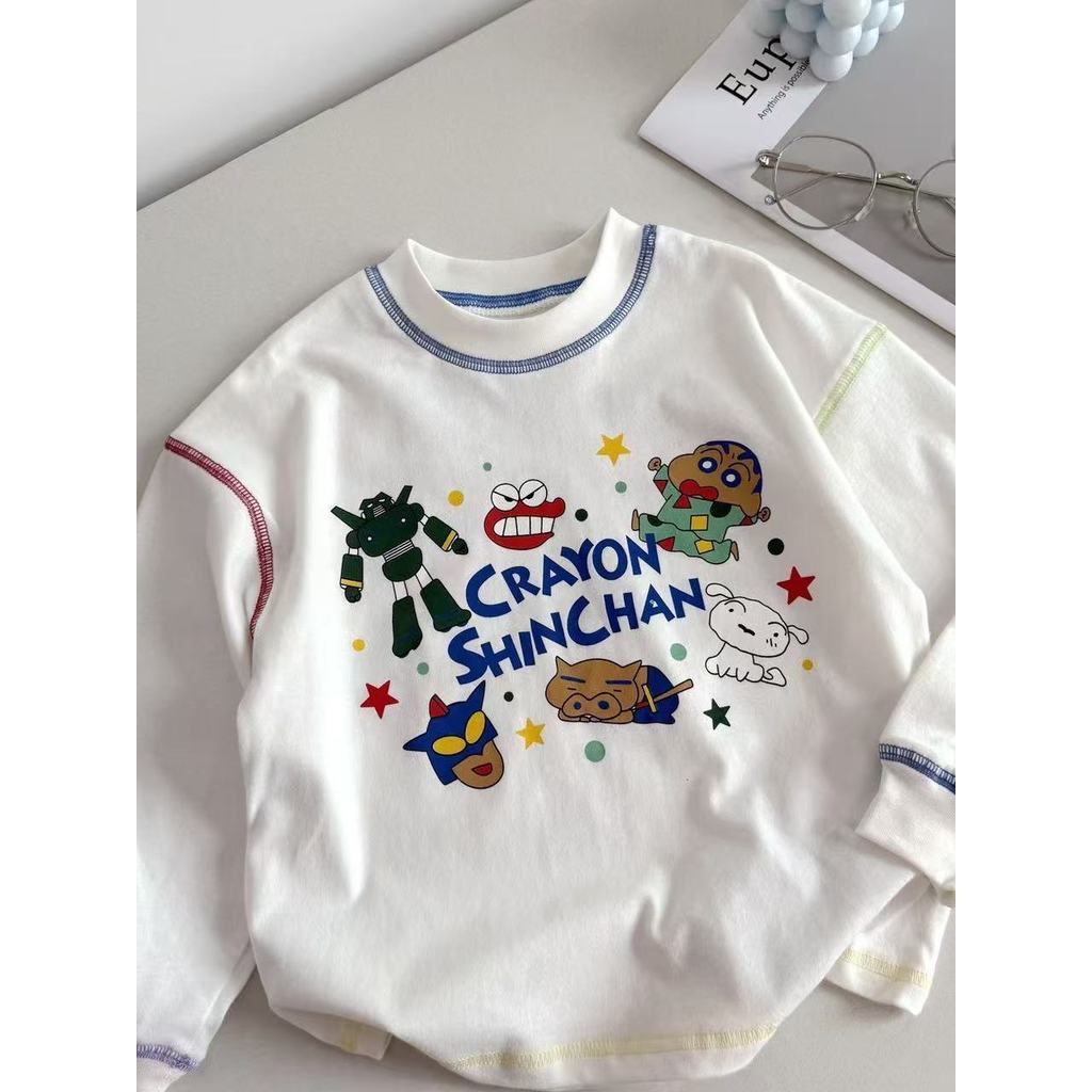Crianças primavera outono novo estilo meninos meninas 2025 macio ceroso impresso camiseta de manga comprida crianças beb