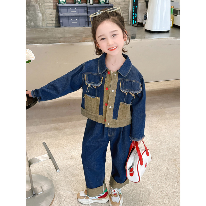 Novo estilo infantil 2025 moda Casual terno meninas primavera outono de manga comprida moda jaqueta jeans bebê menina ro