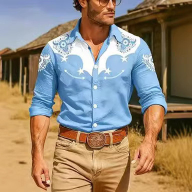 Camisa Masculina De Manga Comprida Estampada Tribo Casual Moda Quatro Lados Elástico De Manga Comprida 7.1