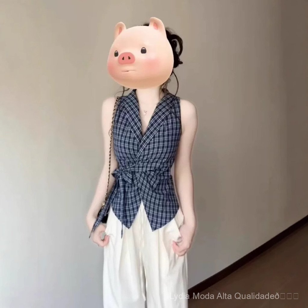 [Oferta especial por tempo limitado] Roupas femininas plus size de alta qualidade e estilo coreano: colete camisa xadrez