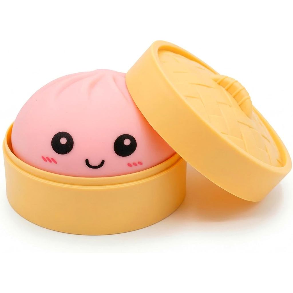 Squishies de Bolinho Rosa com Caixa, Bolas Anti-stress Squishies de Bolinho, Brinquedo Sensorial Fidget, Bao Bun com Vap