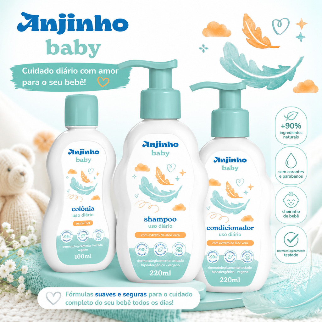 Kit Anjinho Baby Shampoo + Condicionador 220ml + Colônia Infantil 100ml Uso Diário