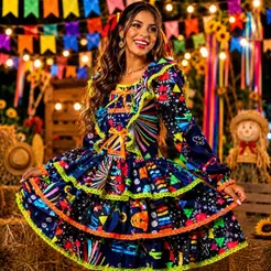 vestido festa junina luxo adulto feminino manga longa moderno com babados