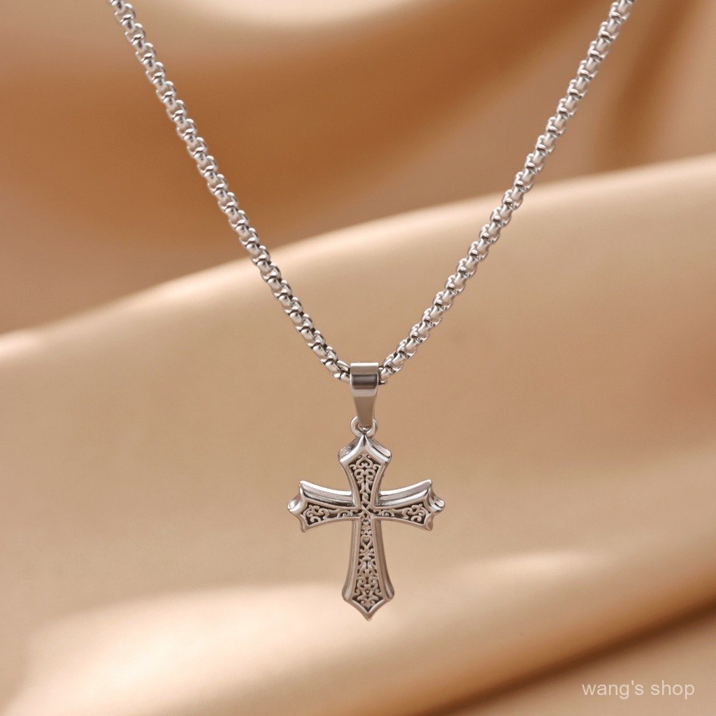 Colar de corrente minimalista de moda com pingente de cruz em aço inoxidável banhado a ouro 18k, mais vendido.