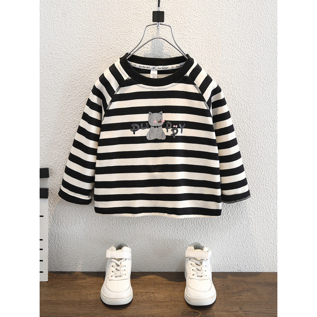 Meninos primavera outono camiseta de manga comprida 2026 novo estilo moda puro algodão crianças Wear listrado topo t beb