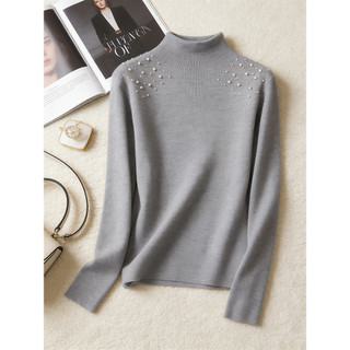 Luz de luxo Design simples strass pérola frisado camisola feminina 2026 primavera gola alta magro-ajuste mais magro olha